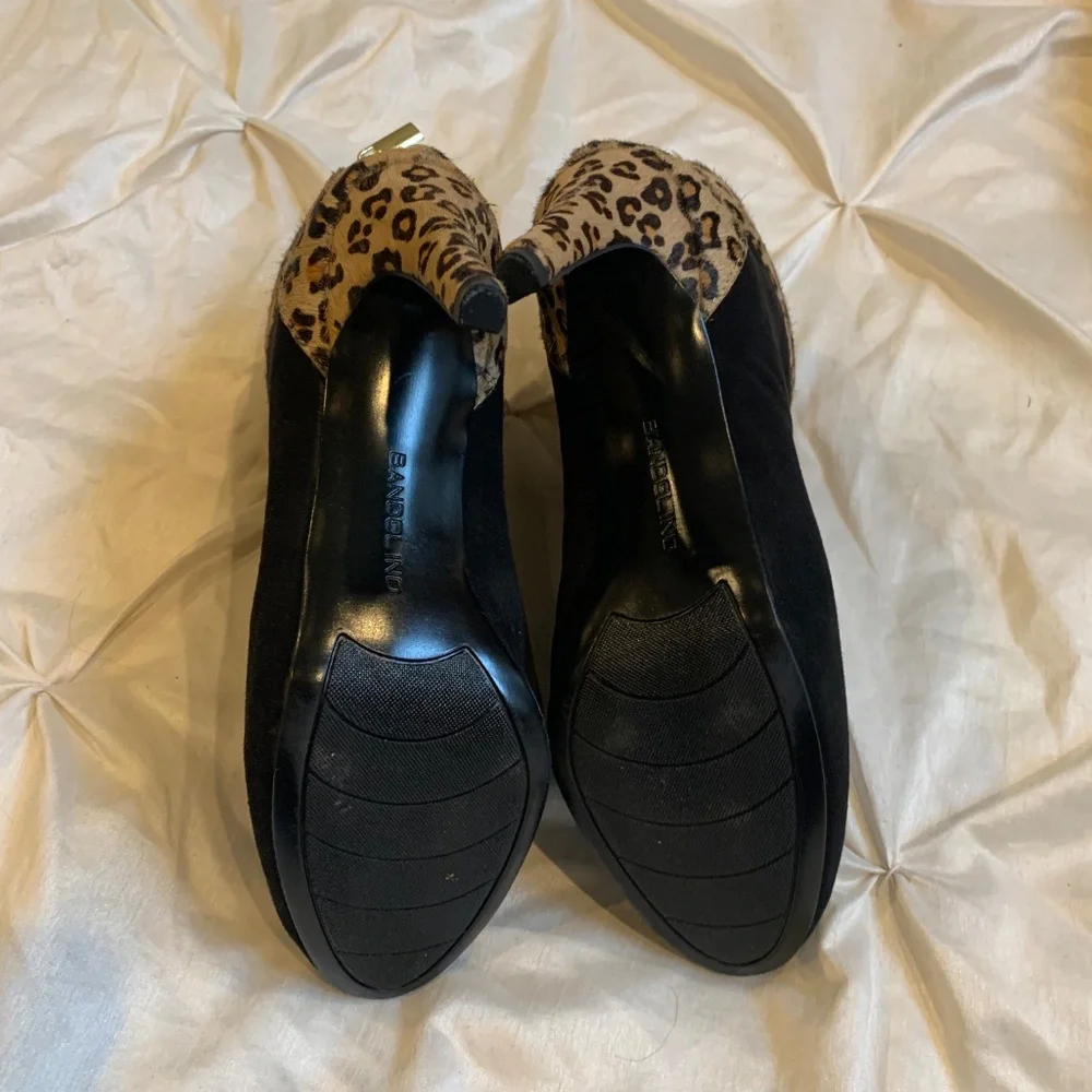 Bandolino Black/Leopard Suede/Nimal Hair Booties sz 8.5 M